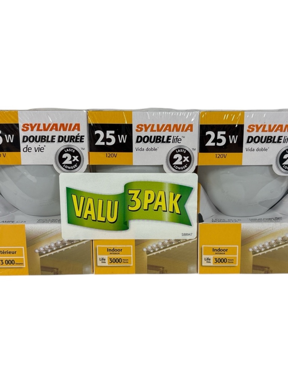 3 Sylvania G25 Soft White 25W Standard Base Globe Vanity Bulbs NOS (Not LED) New